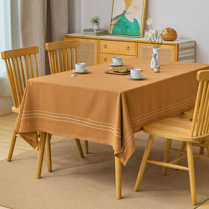 Rectangular tablecloth made of cotton blend with fine striped border and easy-care finish