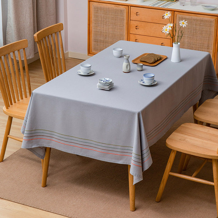 Rectangular tablecloth made of cotton blend with fine striped border and easy-care finish