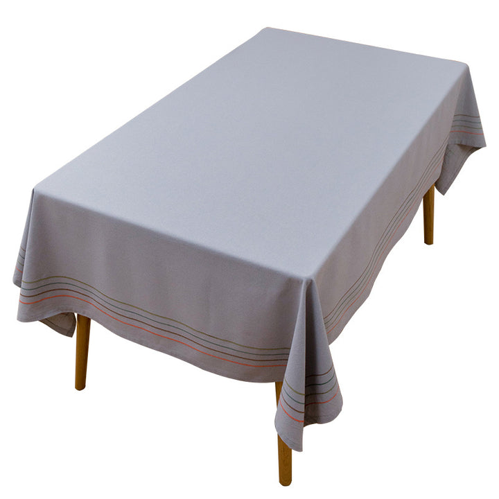 Rectangular tablecloth made of cotton blend with fine striped border and easy-care finish