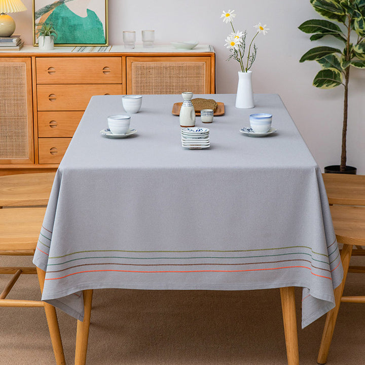 Rectangular tablecloth made of cotton blend with fine striped border and easy-care finish