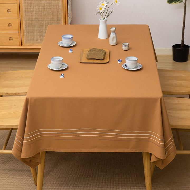 Rectangular tablecloth made of cotton blend with fine striped border and easy-care finish