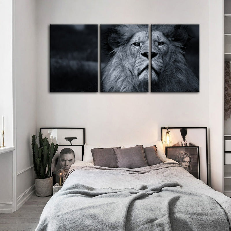 Grayscale Concerned Lion-Canvas Wall Art Painting 3 Pieces