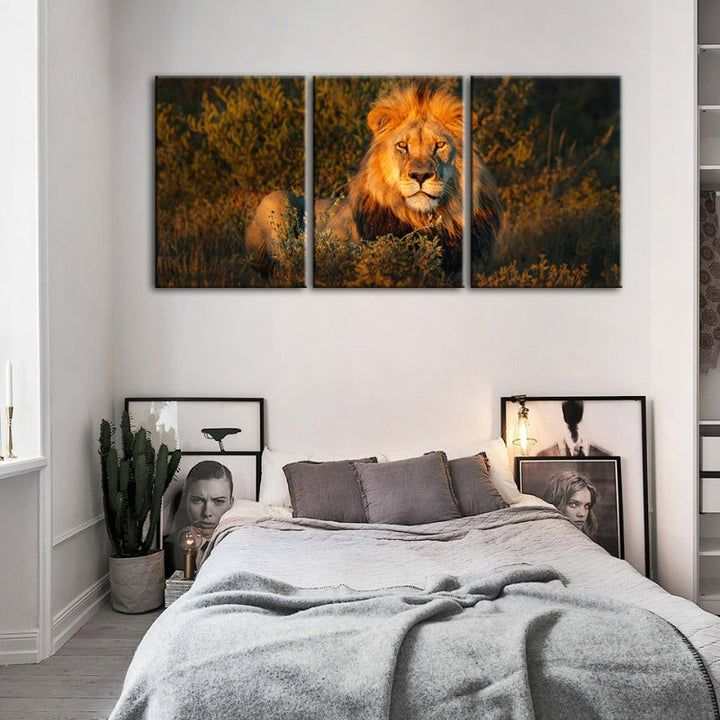 Divine Sunset Lion-Canvas Wall Art Painting 3 Pieces