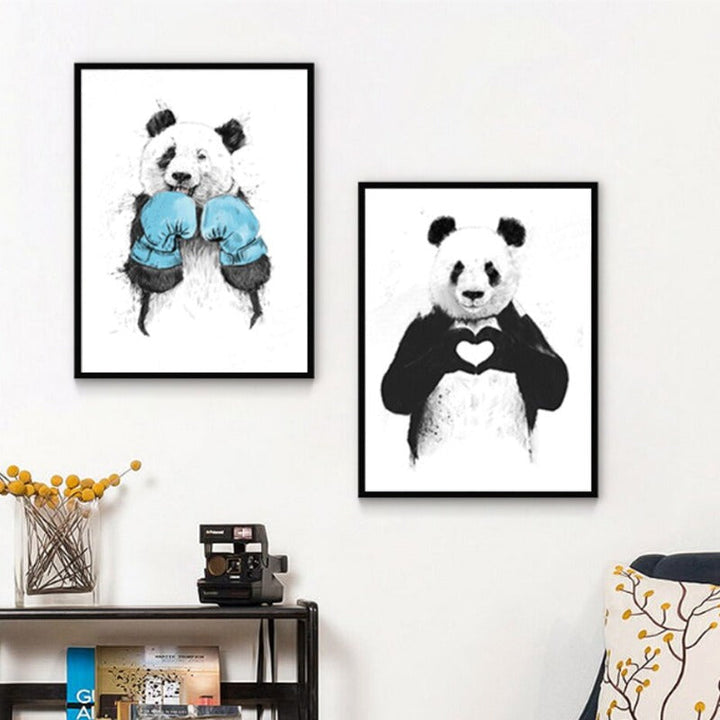 Funny Boxing Panda Animal Banksy - Canvas Wall Art Painting