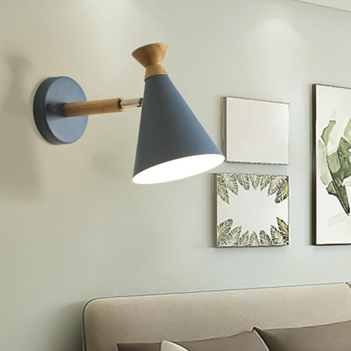 Iron Conical Wall Mounted Lamp Contemporary 1 Bulb Wall Lighting Ideas with Wood Top
