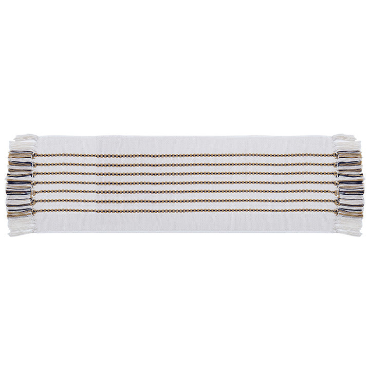 Decorative table runner in Scandinavian-minimalist design with macrame fringes