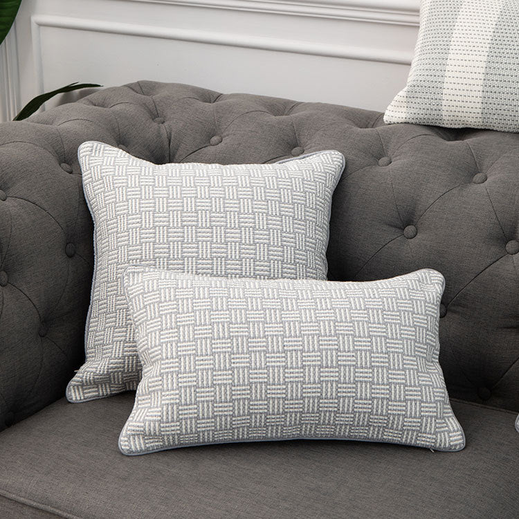 Square cushion cover with striped tufted look and fringe borders