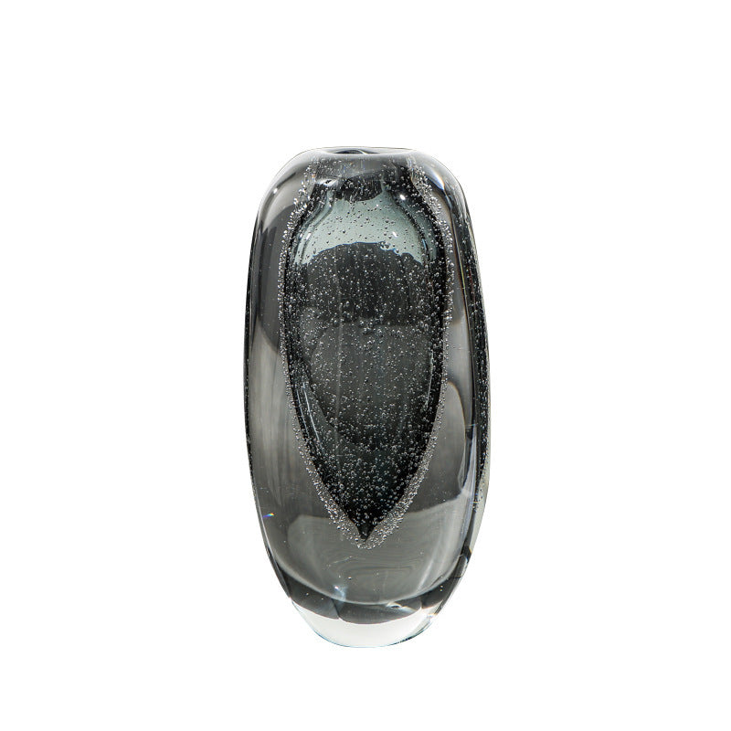 Double-Layer Hand-Blown Sculptural Glass Bud Vase with Encased Bubble Core