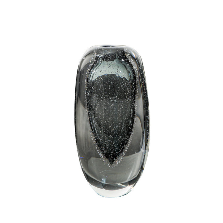 Double-Layer Hand-Blown Sculptural Glass Bud Vase with Encased Bubble Core