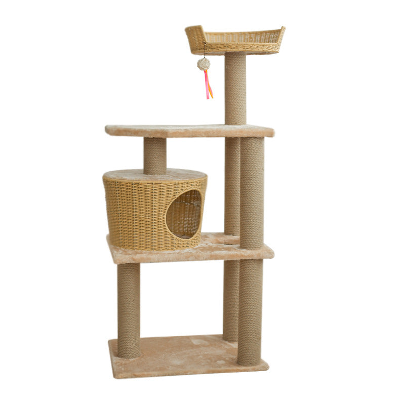 Cat furniture tree with natural rattan elements