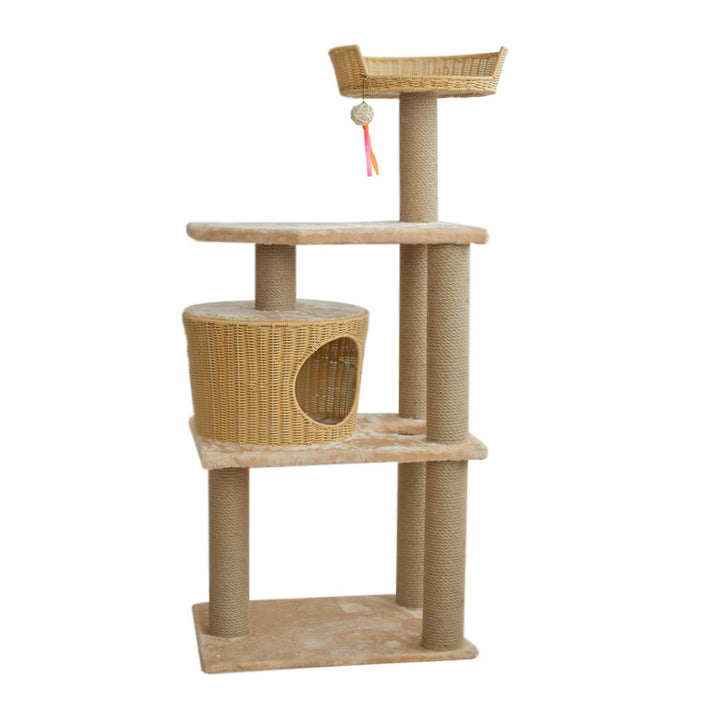 Cat furniture tree with natural rattan elements