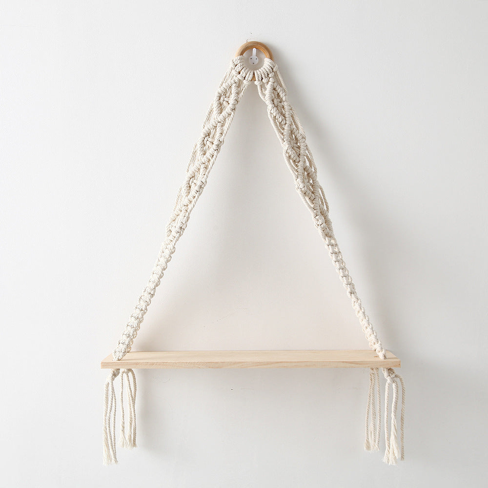 Macramé Hanging Shelf with Natural Wooden Plank