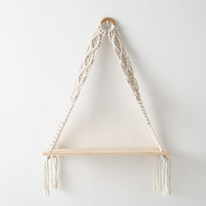 Macramé Hanging Shelf with Natural Wooden Plank