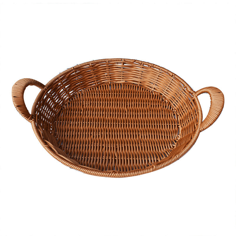 Handwoven Round Serving Basket with Handles