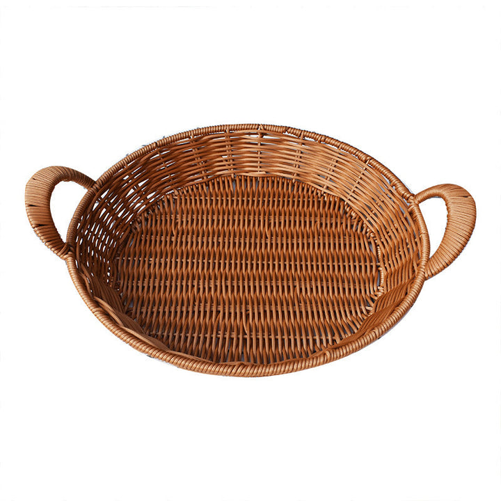 Handwoven Round Serving Basket with Handles