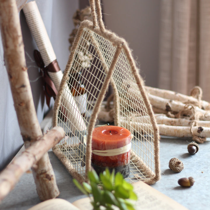 Decorative plant holder made of wire and natural fiber