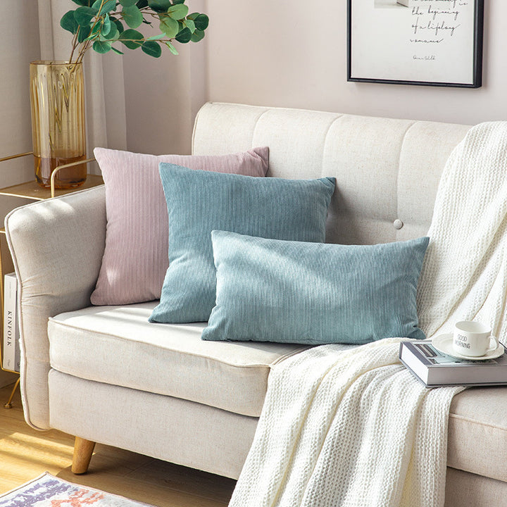 Cord decorative cushion cover with fine ribbed structure and concealed zipper
