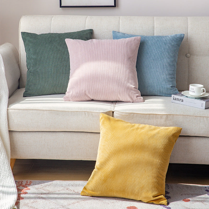 Cord cushion cover with velvety ribbed texture and concealed zipper