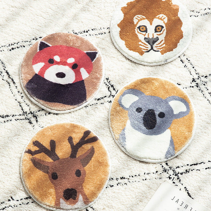 Round microfiber coasters with cute animal motifs and non-slip backing