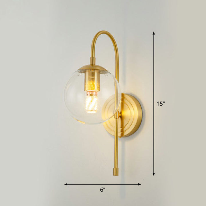 Gooseneck Restaurant Wall Lighting Ideas Metal 1-Light Minimalist Wall Sconce with Ball Glass Shade