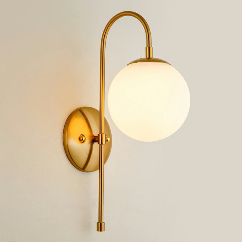 Gooseneck Restaurant Wall Lighting Ideas Metal 1-Light Minimalist Wall Sconce with Ball Glass Shade