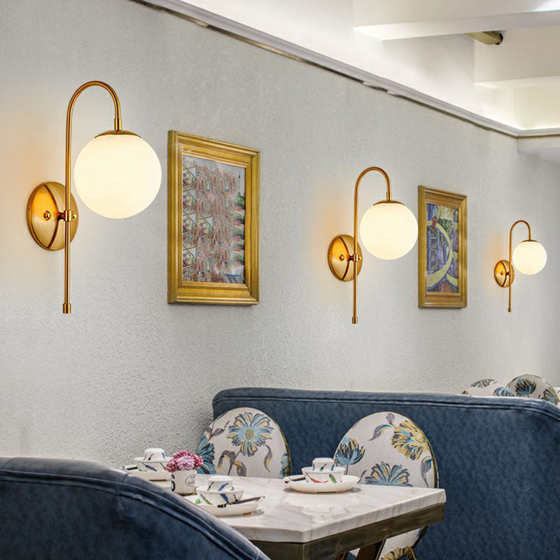 Gooseneck Restaurant Wall Lighting Ideas Metal 1-Light Minimalist Wall Sconce with Ball Glass Shade