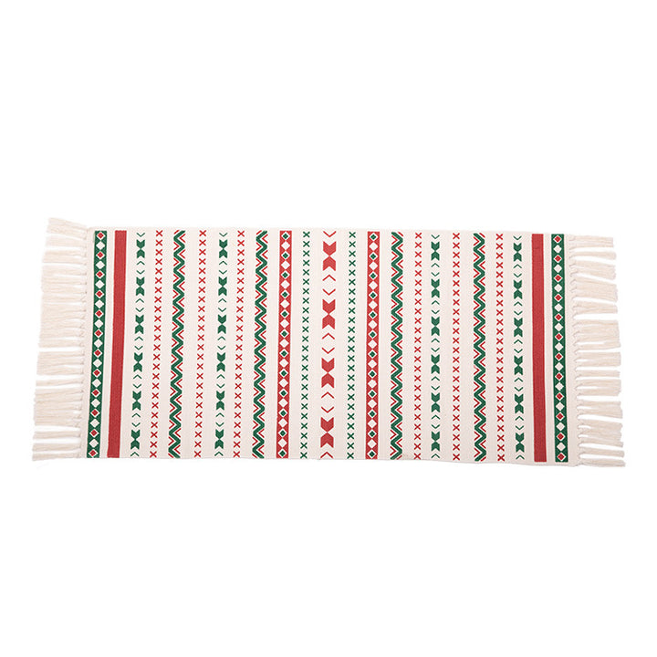 Flat-woven runner rug with Nordic Christmas pattern, tassels and cotton blend