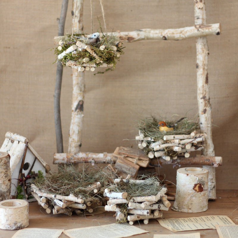 Decorative natural basket made of birch wood