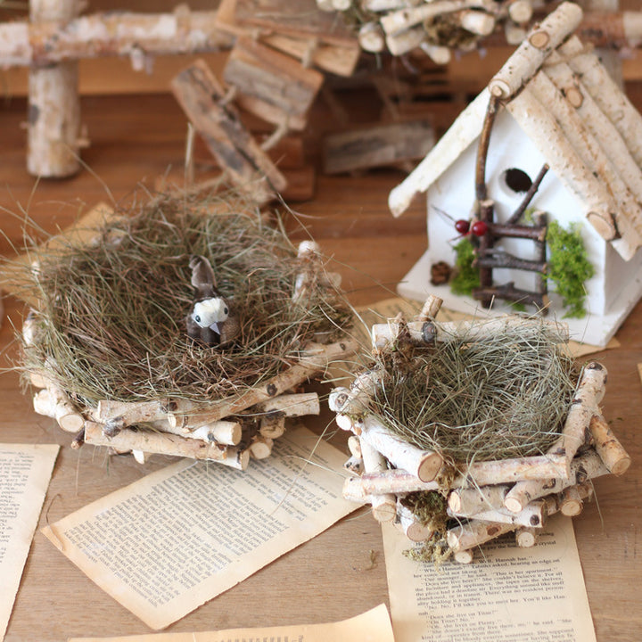Decorative natural basket made of birch wood
