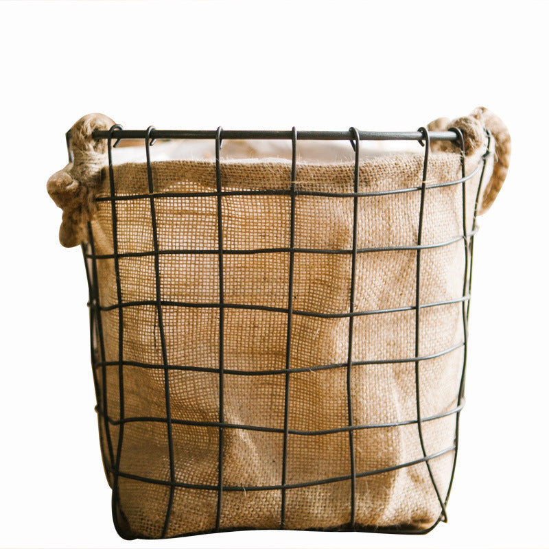 Decorative storage basket with jute lining
