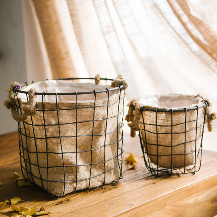 Decorative storage basket with jute lining