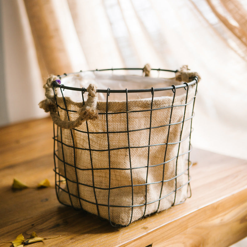 Decorative storage basket with jute lining