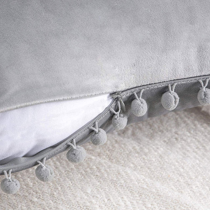 Square Velvet Pom-Pom Trim Throw Pillow Cover