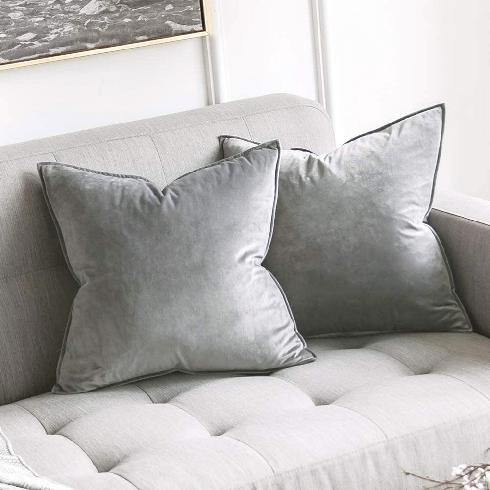 Plush Velvet Square Throw Pillow Set with Hidden Zipper and Down-Alternative Insert
