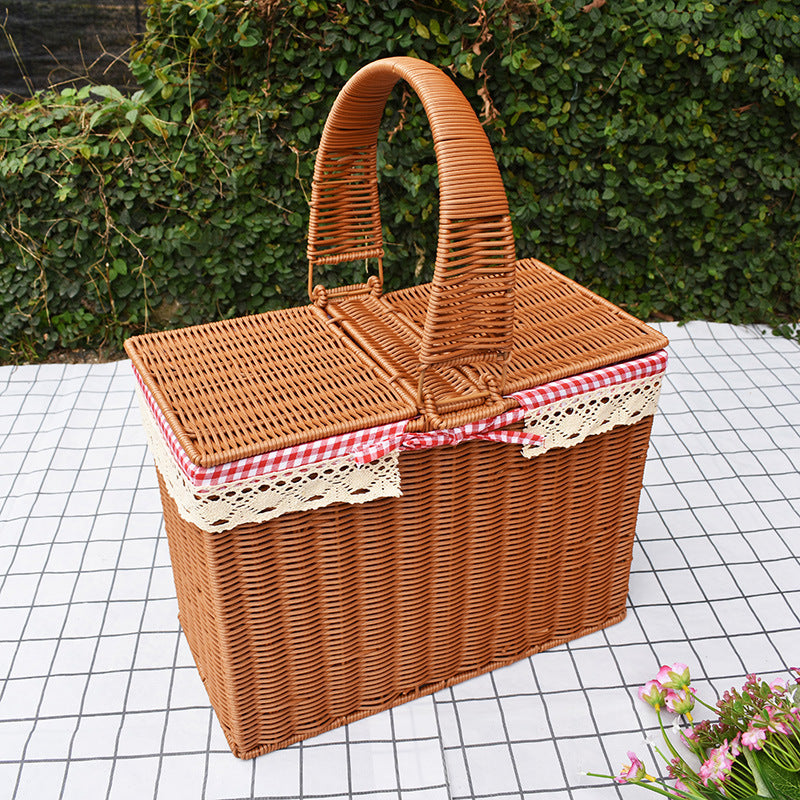 Handcrafted Rattan Picnic Basket with Lid