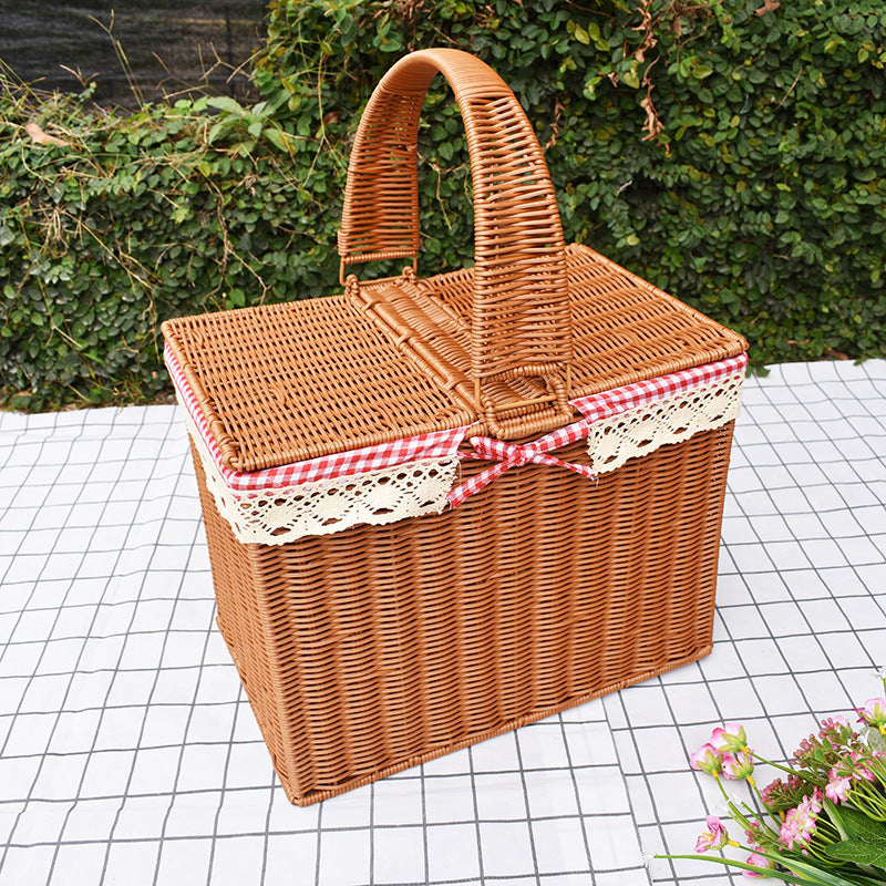 Handcrafted Rattan Picnic Basket with Lid