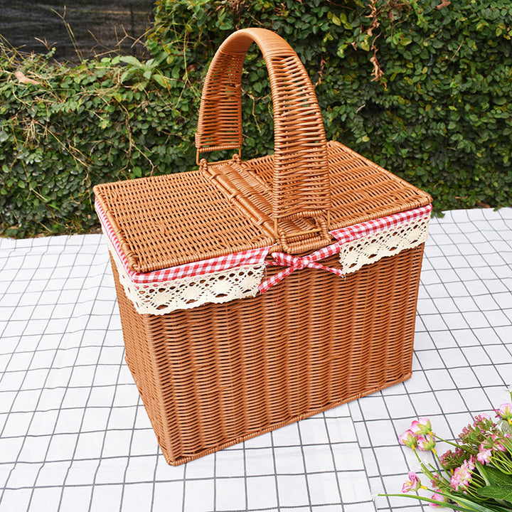 Handcrafted Rattan Picnic Basket with Lid
