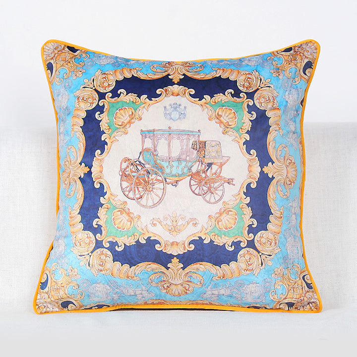 Vintage Equestrian Square Throw Pillow Cover with Piped Velvet Trim and Hidden Zipper