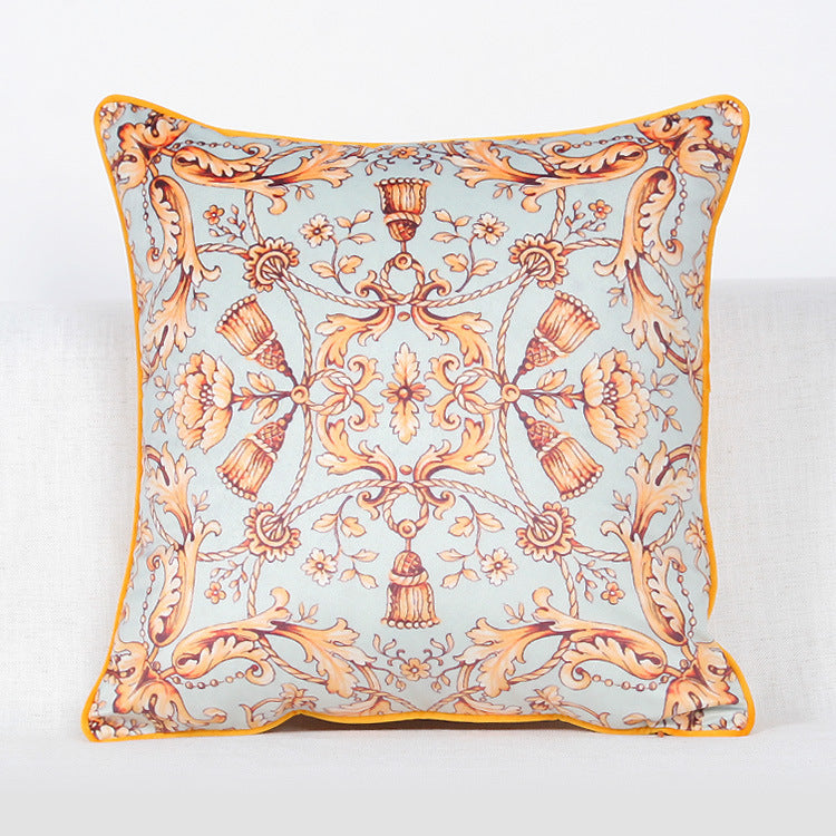 Vintage Equestrian Square Throw Pillow Cover with Piped Velvet Trim and Hidden Zipper