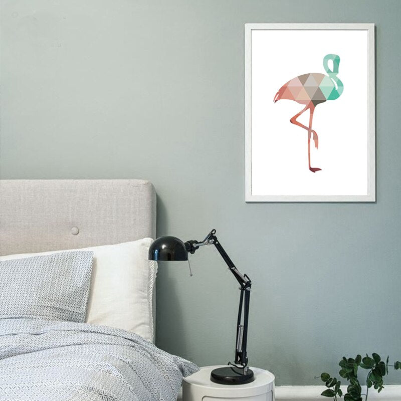 Flamingo Geometric Triangle Nursery Wall Art Painting on - Canvas Wall Art Painting