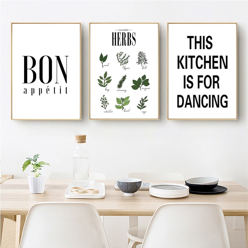 Herbs Poster Botanical Kitchen - Canvas Wall Art Painting