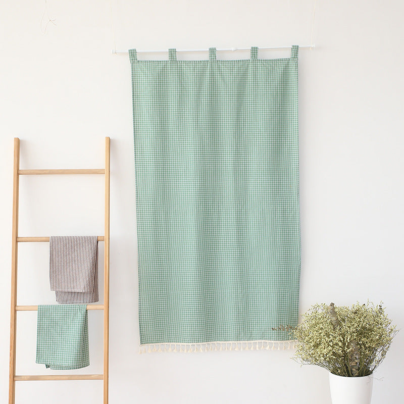 Light hamam towel with fine gingham check, hanging loops and fringes