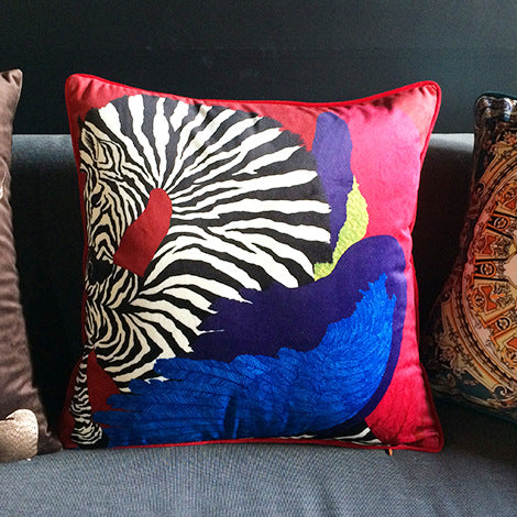 Vintage Equestrian Square Throw Pillow Cover with Piped Velvet Trim and Hidden Zipper