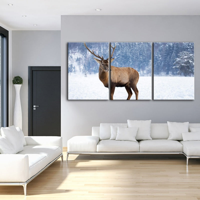 Snowy Landscape Deer-Canvas Wall Art Painting 3 Pieces