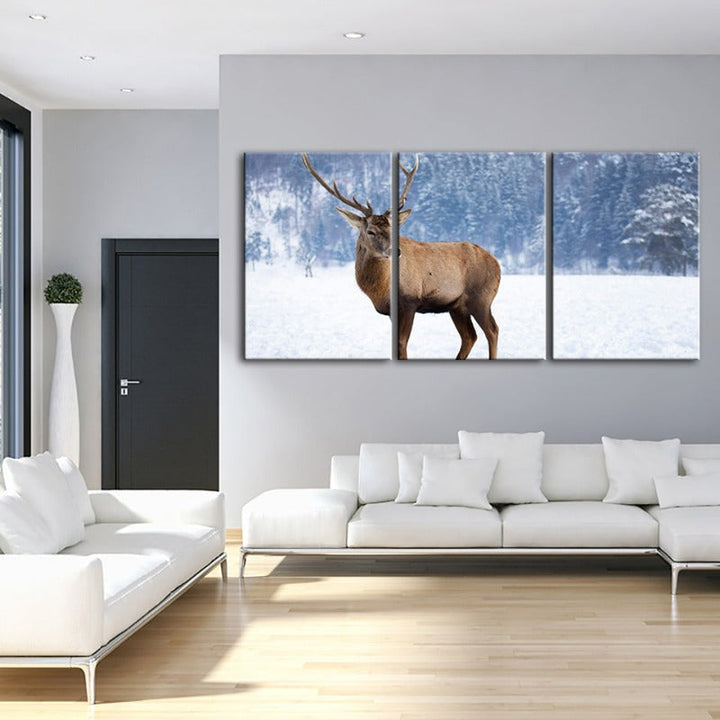 Snowy Landscape Deer-Canvas Wall Art Painting 3 Pieces