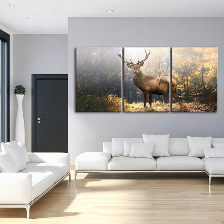 Majestic Deer in the Woods-Canvas Wall Art Painting 3 Pieces