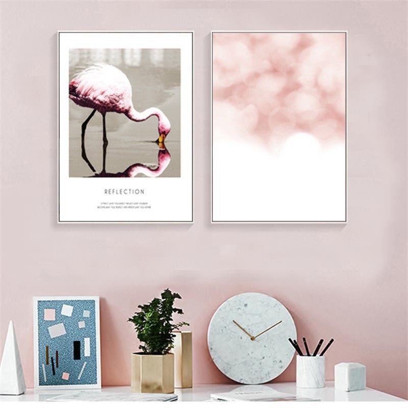 Flamingo Reflection - Canvas Wall Art Painting