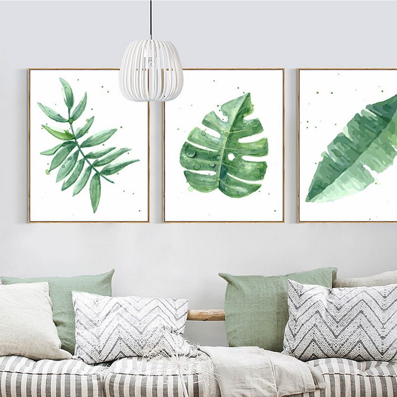 Tropical Green Leaves Plants - Canvas Wall Art Painting