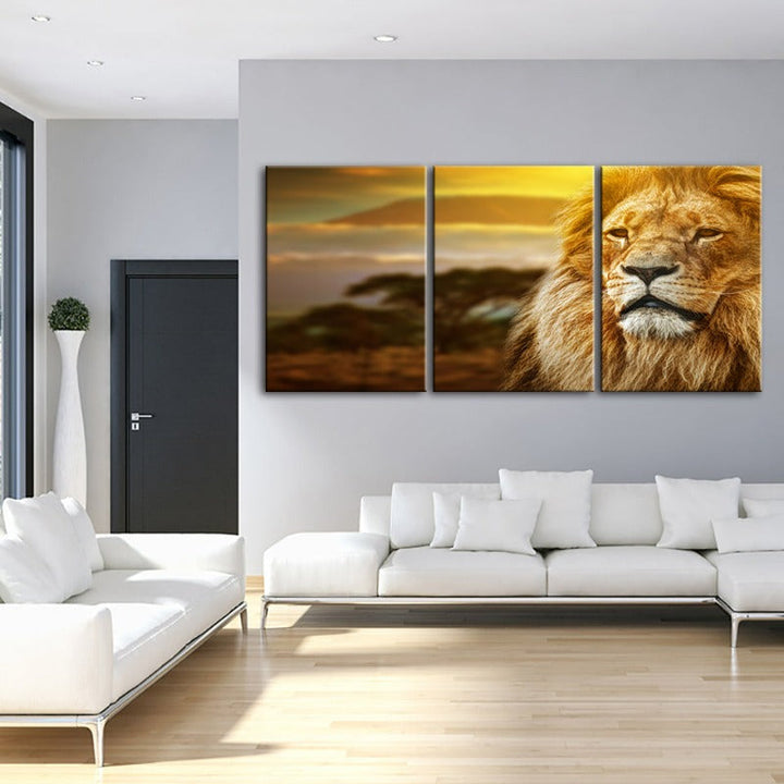 Unamused Lion-Canvas Wall Art Painting 3 Pieces
