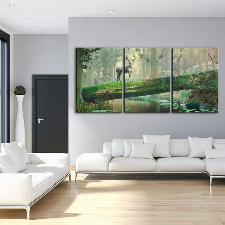 Enchanted Forest Deer-Canvas Wall Art Painting 3 Pieces